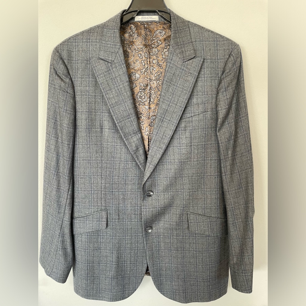 Joseph Abboud Men's Gray 100%Wool 2 Button Sport Jacket Coat Blazer Size: 42l
